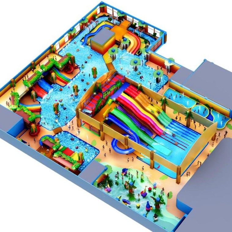 Diseño de parque acuático en interiores Niños Diseño de parque acuático con tobogán acuático y almohadilla