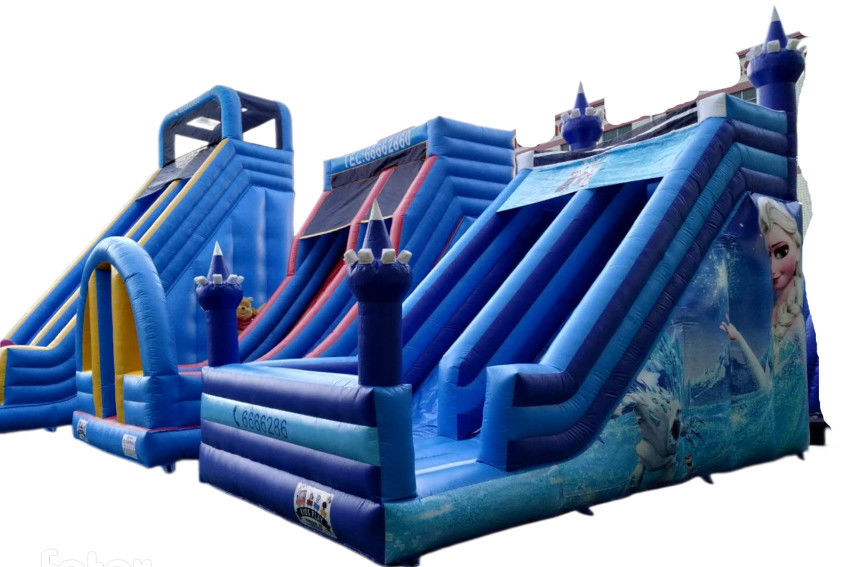 Nueva llegada deslizamiento inflables azul seco para alquiler, deslizamiento inflables al aire libre de dos carriles para niños