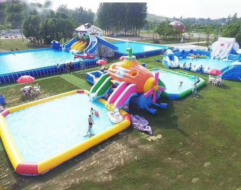 Gran piscina inflables piscina de agua inflables natación con tobogán inflables tobogán comercial de agua para niños y adultos