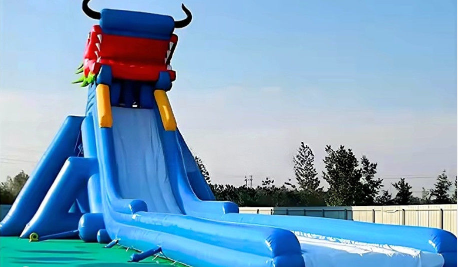 Divertido colorido tobogán acuático comercial personalizado gran hipopótamo tobogán de agua inflable con piscina en venta